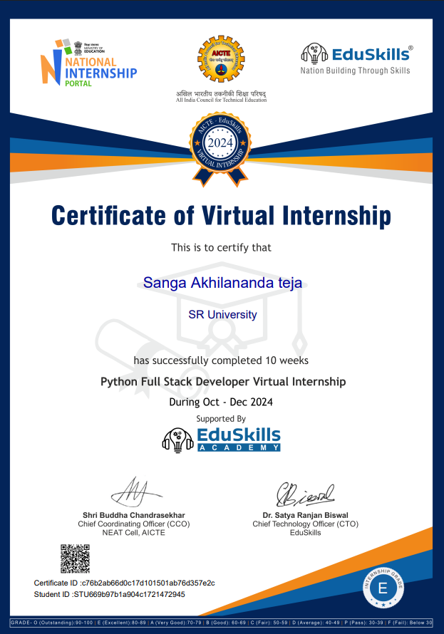 Python Full Stack Internship Certificate